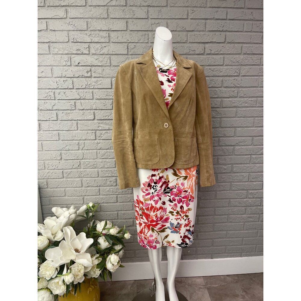 New York & Company Women Long Sleeve Tan Leather Jacket / Blazer Size 14